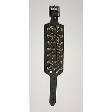 HANDMADE  3 ROW SPIKE AND CHAIN LEATHER WRISTBAND - BLACK