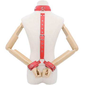 3-in-1 SM Bondage Set with Collar and Handcuffs Red