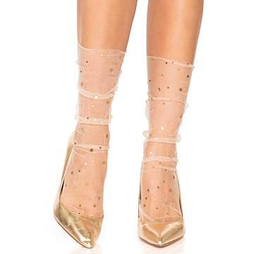 Tulle Star and moons socks - White