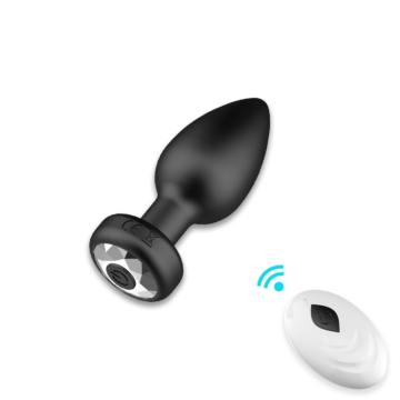 Silicone Vibrating Butt Plug Diamond Pleasure with Remote Control & 10 Vibration Modes - Black