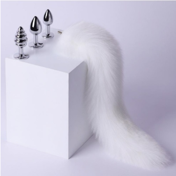 White Long Tail Set of 3 Anal Plugs 