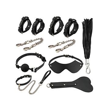 9 Piece Vegan Leather Bondage Set Black