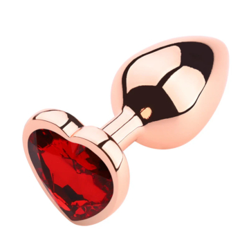Rose Gold Anal Plug With Heart Diamond M·Diamond Color-Red