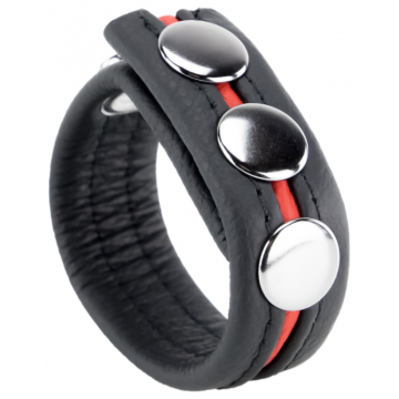 Vegan Leather Cock Ring 3 Buttons Black/Red - Adjustable
