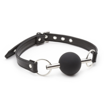 Black Bondage Gag with Metal Support Bar & Silicone Ball