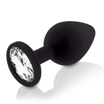 Black Silicone Butt Plug with Clear Jewlerly Base S