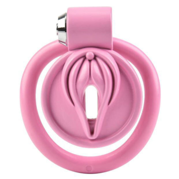 Button Lock Pussy Sissy Chastity Cock Cage Pink