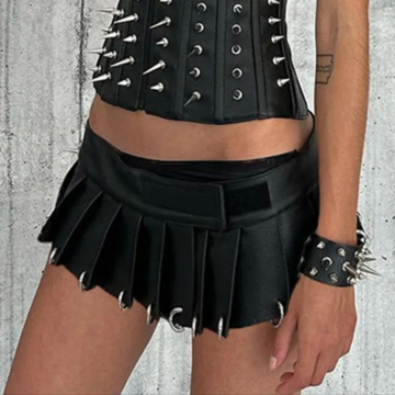 Women Gothic Punk Pleated Skirt Black