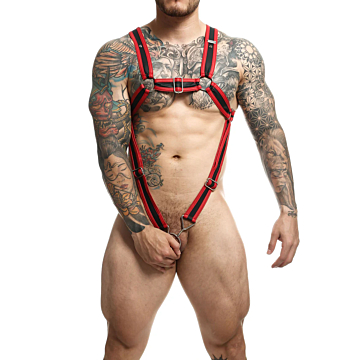 DNGEON Cross Cockring Harness Red os