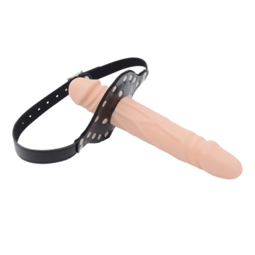 Double-Cock Dildo Penis Mouth Gag Flesh