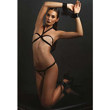 Leg Avenue - Strappy Lingerie Set Black- 4Pc Black  - One Size