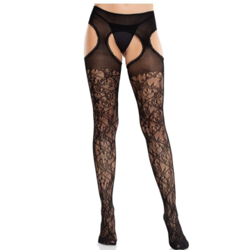 Leg Avenue - Floral Lace Stockings With Garters Black os