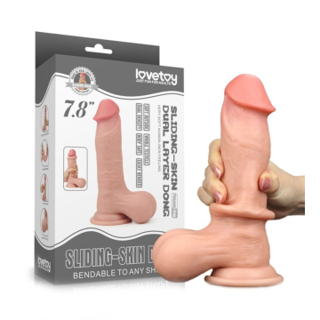 Lovetoy - 7.8'' Sliding Skin Dual Layer Dong - Whole Testicle