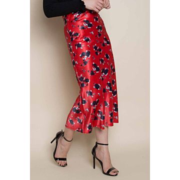 Floral Bias Satin Midi Skirt