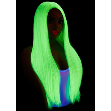 Long straight center part wig - Neon Green