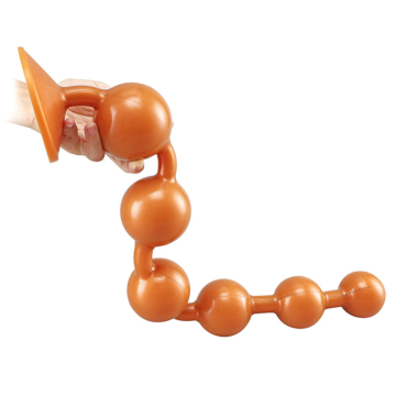 Overlength Liquid Silicone Round Beads Anal Plug Golden - M
