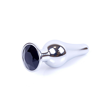 Smooth Conic Butt Plug with Jewel - Silver/Black - Aluminium Anal Plug