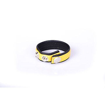 Rainbow Leather Cock Or Ball Strap - Black & Yellow