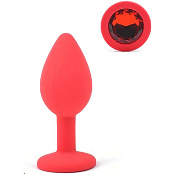 Small Silicone Butt Plug red With Red Diamond