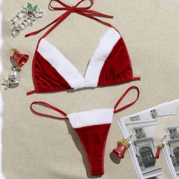 Women Sexy Lace-Up Bra Panty Set Red