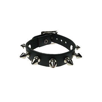 1 ROW SPIKE LEATHER WRISTBAND - BLACK