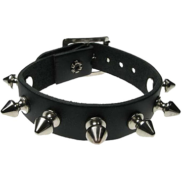 Leather Handmade Wristband with Spikes - Black - BDSM